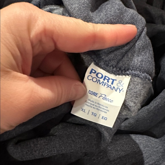 Port and Company Charcoal Grey Blue Hooded Sweatshirt - Picture 3 of 4